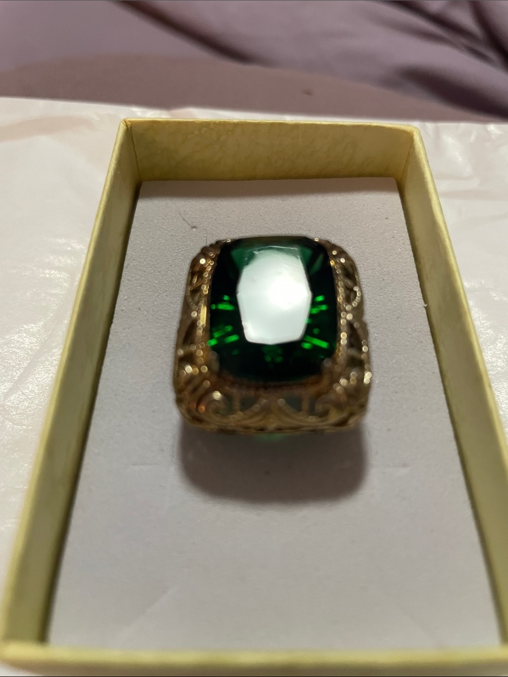 Gold-Tone Green Emerald-Cut Statement Ring